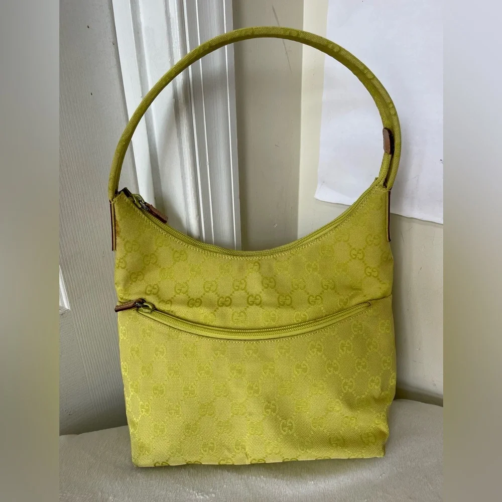 Gucci Lime Green Canvas Shoulder Bag EUC - Picture 15 of 16